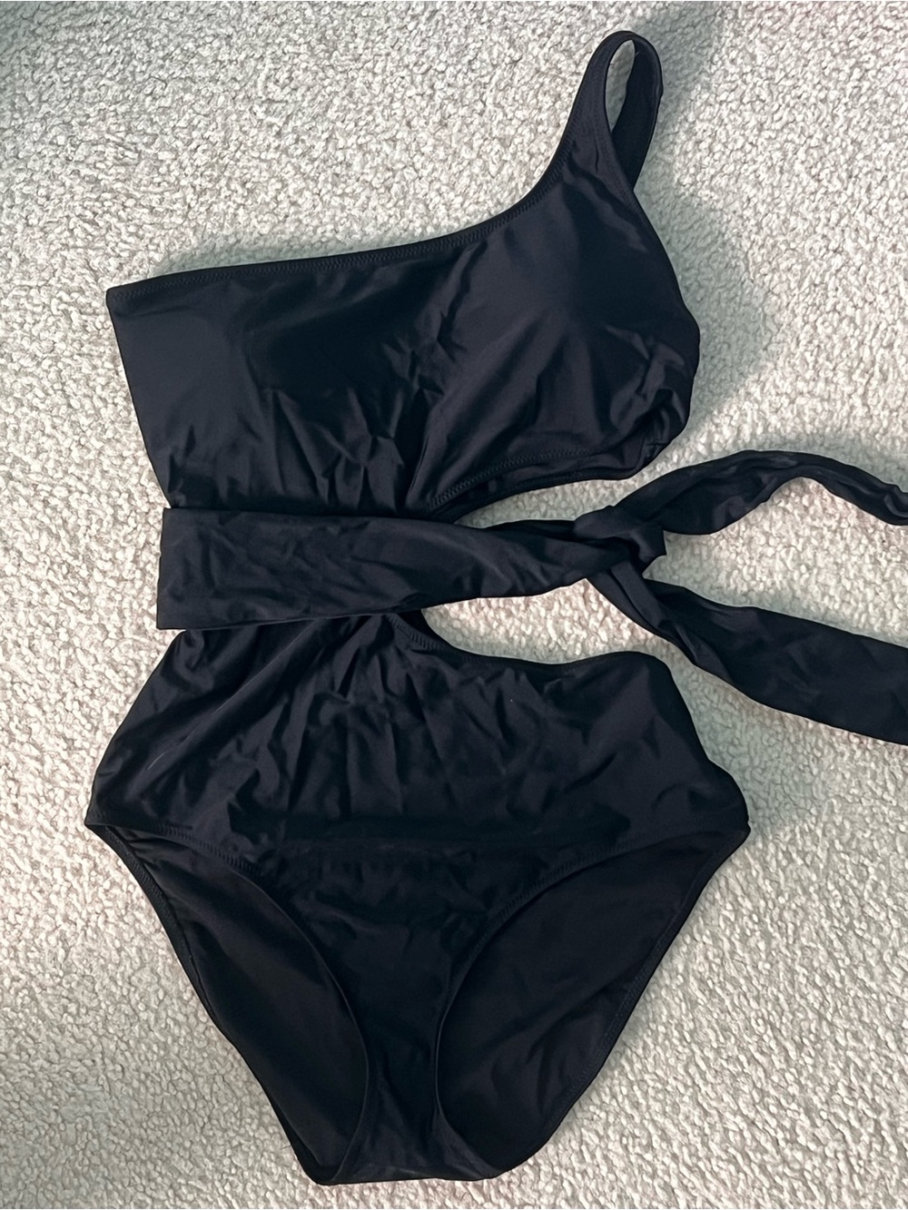aerie Black One-Shoulder Cutout Wrap One-Piece Swimsuit